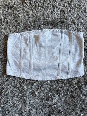 No Boundaries Light Gray Strapless Knit Crop Tube Top